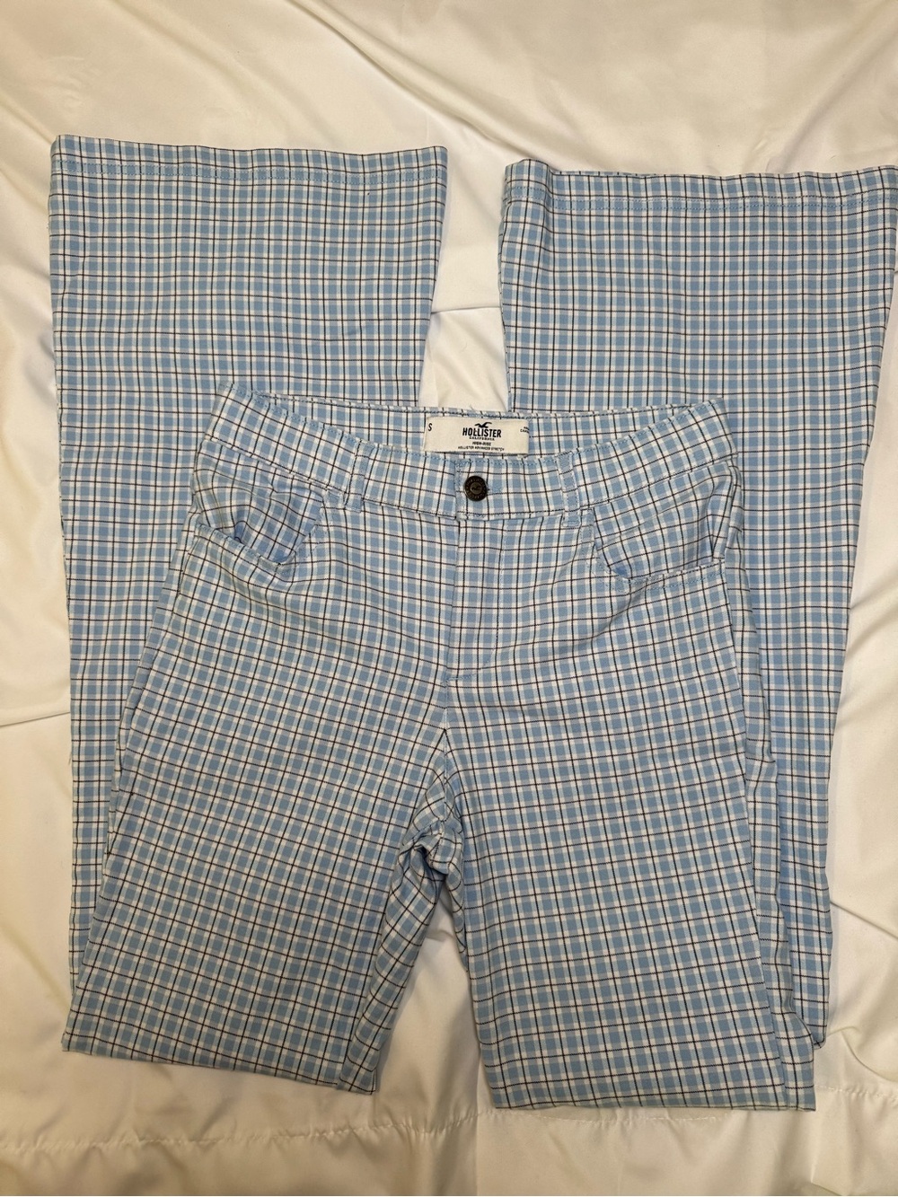 Hollister Pale Blue Plaid Flared Trousers